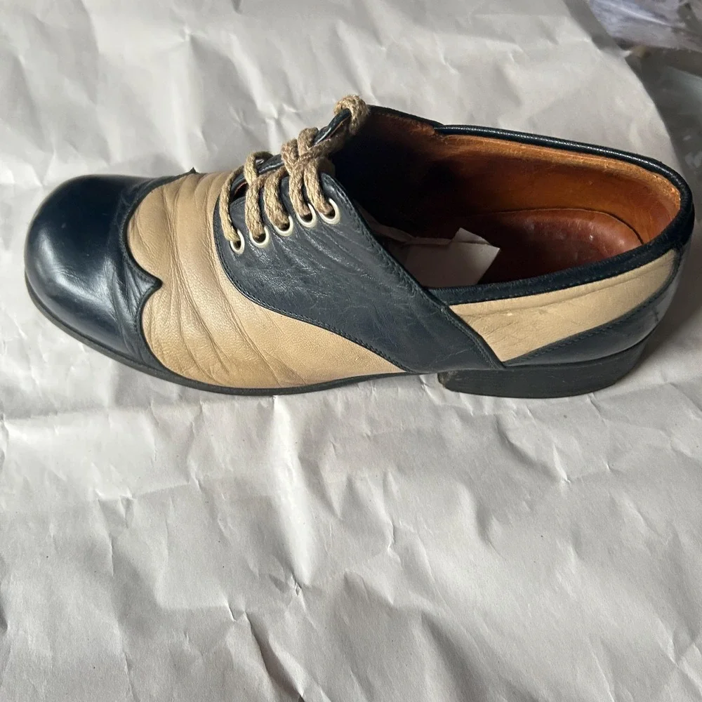 1970s Two Tone Platform Disco Italian Derbies Double Wingtip Chunky Womens 6.5 W